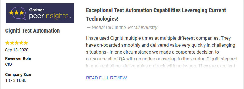 Test Automation - Testimonial - 大发彩票官方app版 Technologies